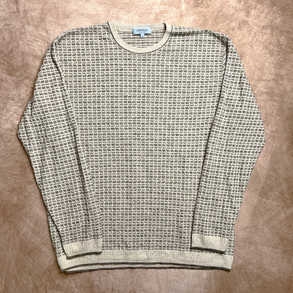 Allora Geometric Print Textured Sweater Long Sleeve Pullover Khaki Tan Men's L